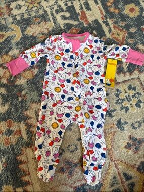 NWT new born Miffy Footed One-Piece ouncie with Pink Trim & vibrant bunny print
